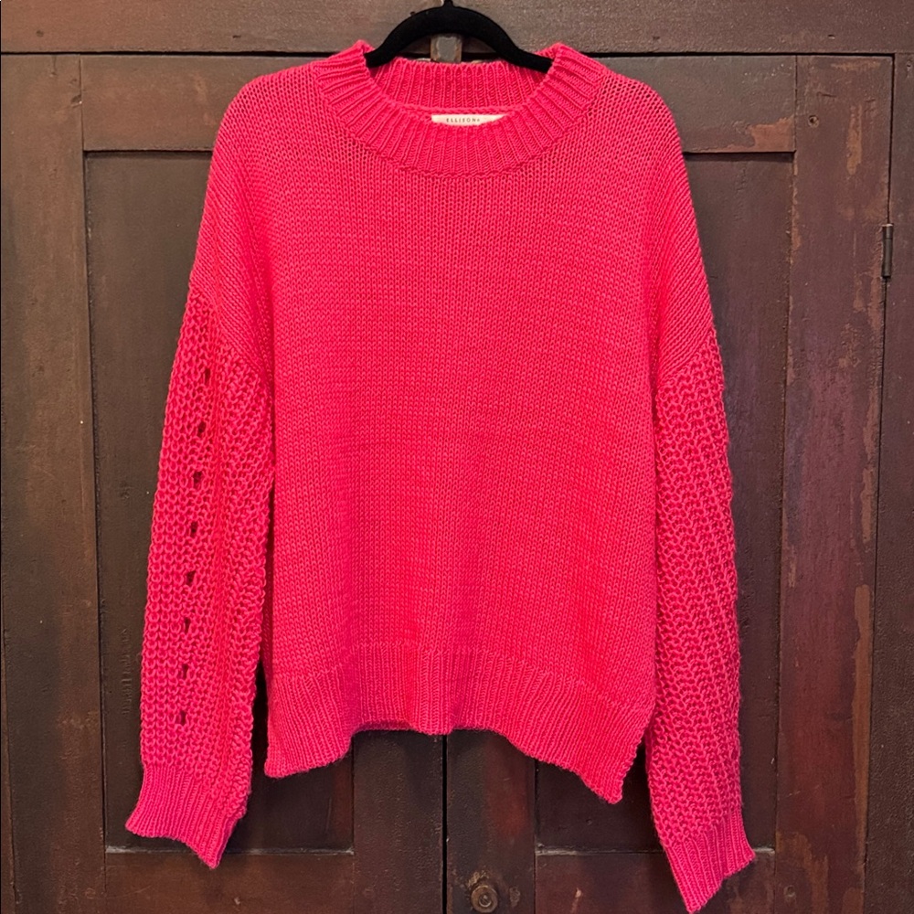 Ellison Vibrant Pink Crew Neck Wool Sweater Size Large
